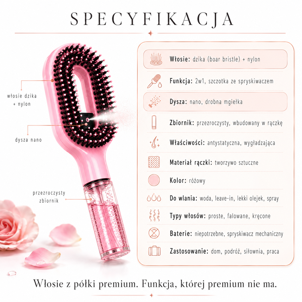Szczotka do Włosów 2w1 ze Spryskiwaczem