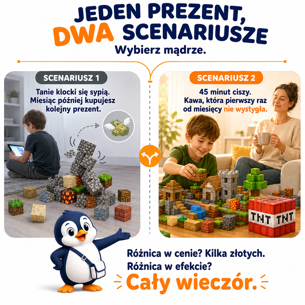 Klocki Magnetyczne Pixele 3D 240 elementów + 15 Figurek + Pudełko TNT