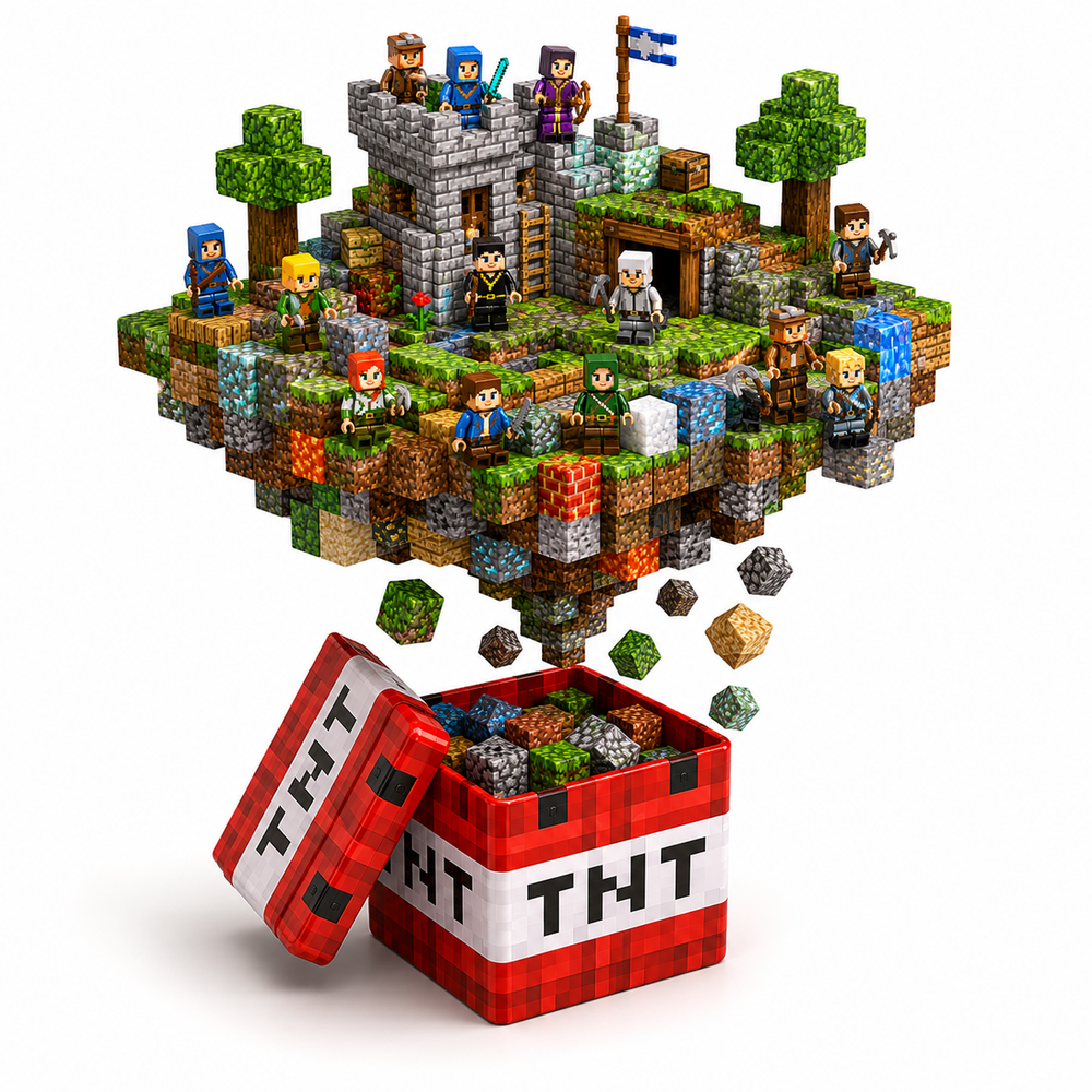 Klocki Magnetyczne Pixele 3D 600 elementów + 36 Figurek + Pudełko TNT