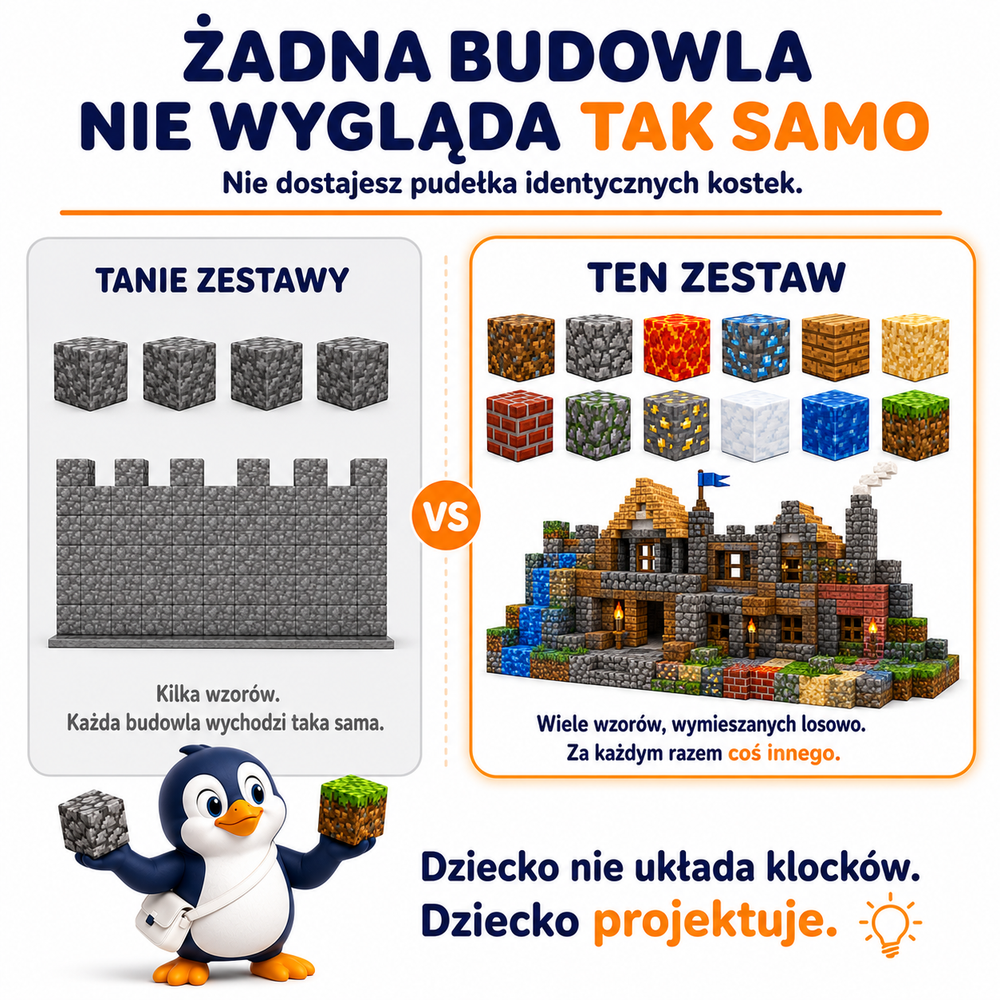 Klocki Magnetyczne Pixele 3D 180 elementów + 12 Figurek + Pudełko TNT
