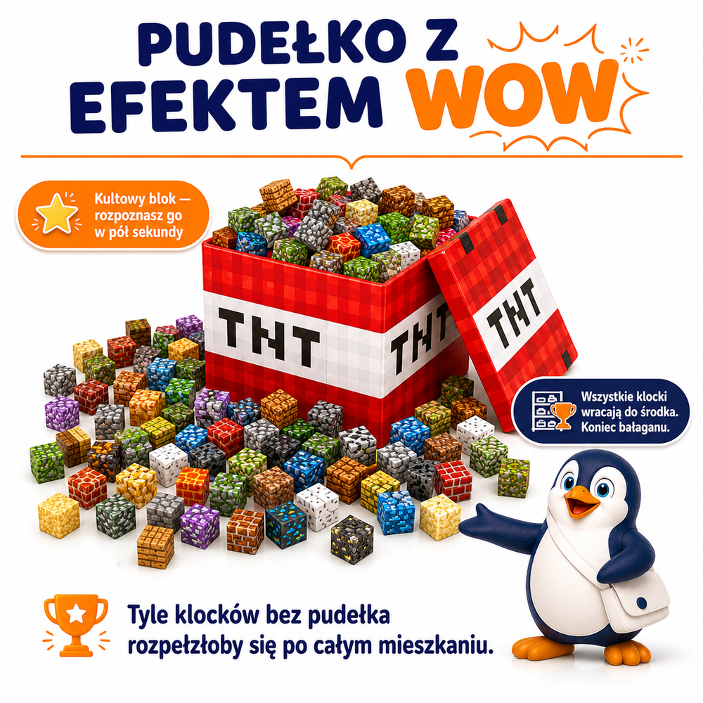 Klocki Magnetyczne Pixele 3D 480 elementów + 30 Figurek + Pudełko TNT
