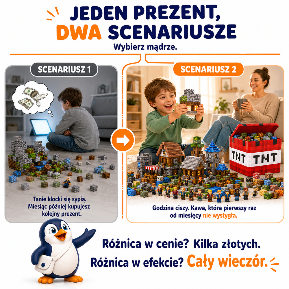 Klocki Magnetyczne Pixele 3D 360 elementów + 24 Figurek + Pudełko TNT