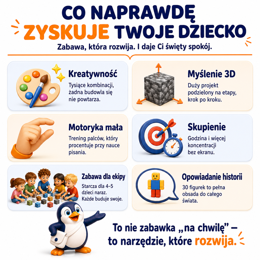 Klocki Magnetyczne Pixele 3D 480 elementów + 30 Figurek + Pudełko TNT