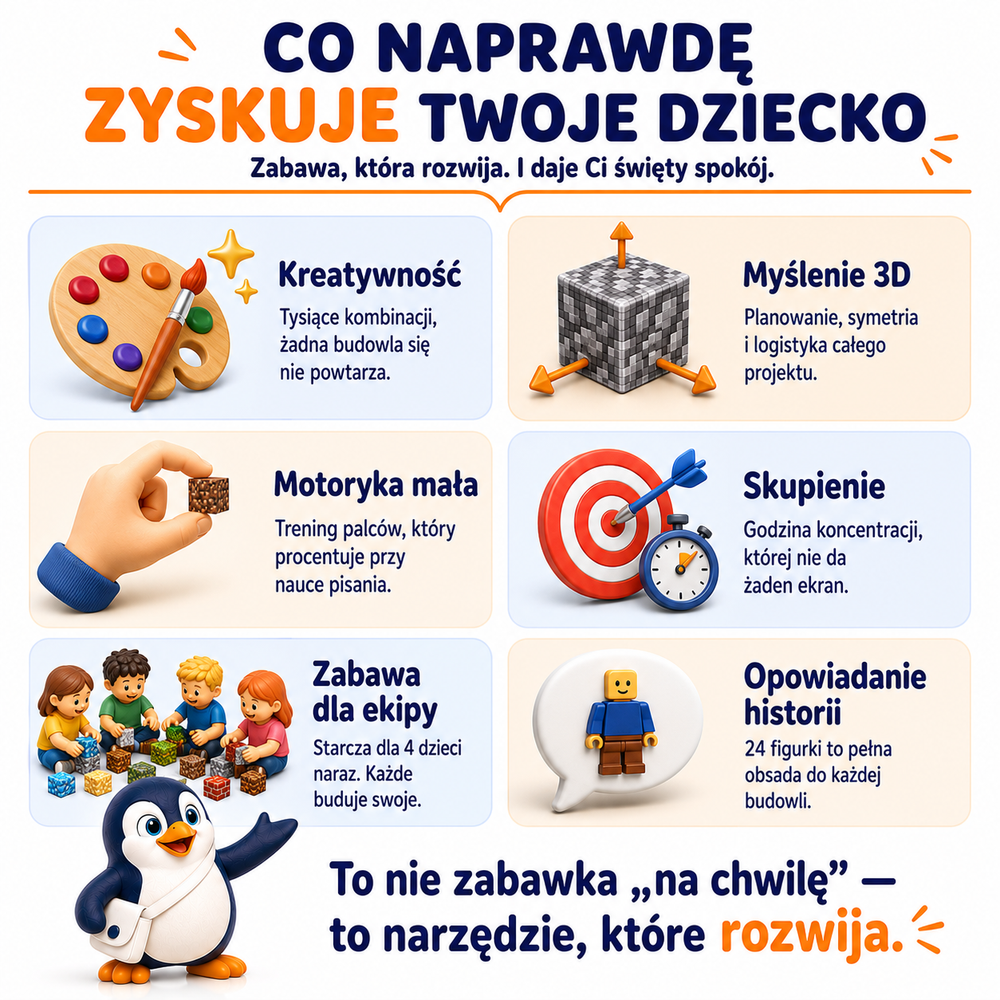 Klocki Magnetyczne Pixele 3D 360 elementów + 24 Figurek + Pudełko TNT