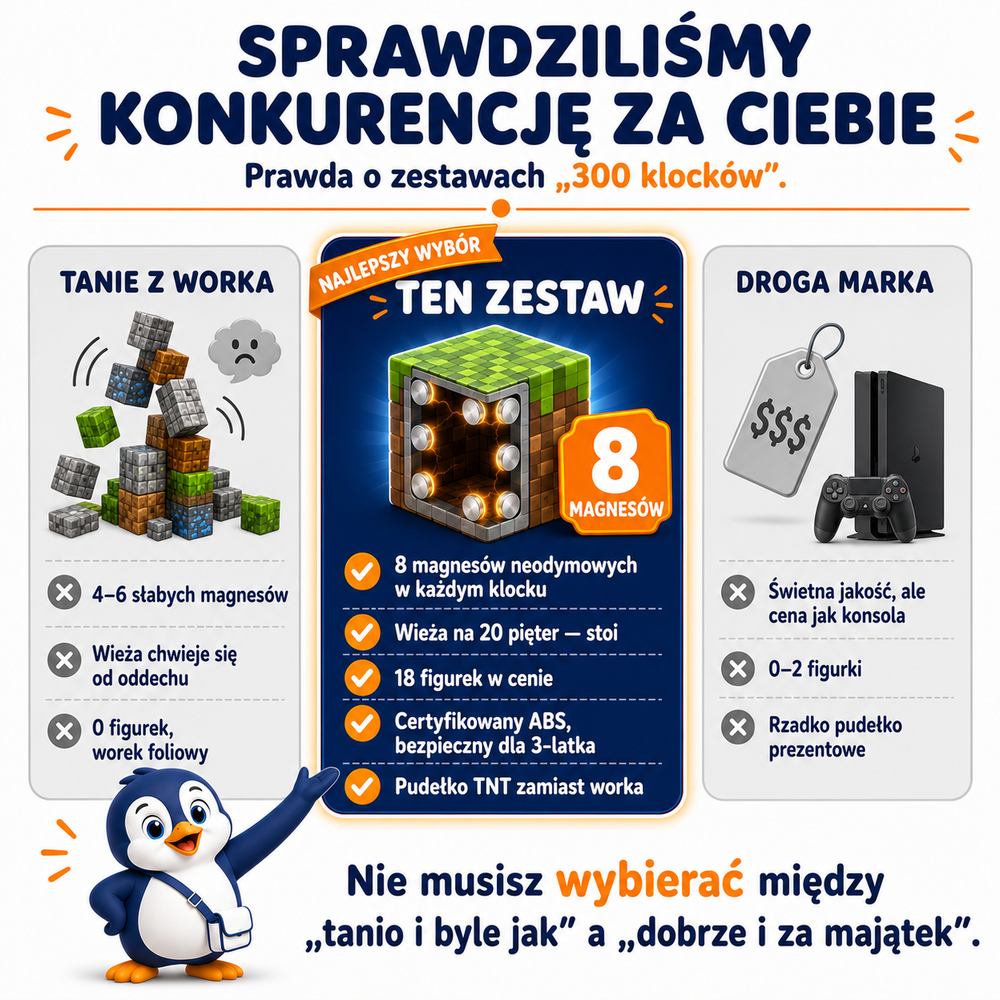 Klocki Magnetyczne Pixele 3D 300 elementów + 18 Figurek + Pudełko TNT