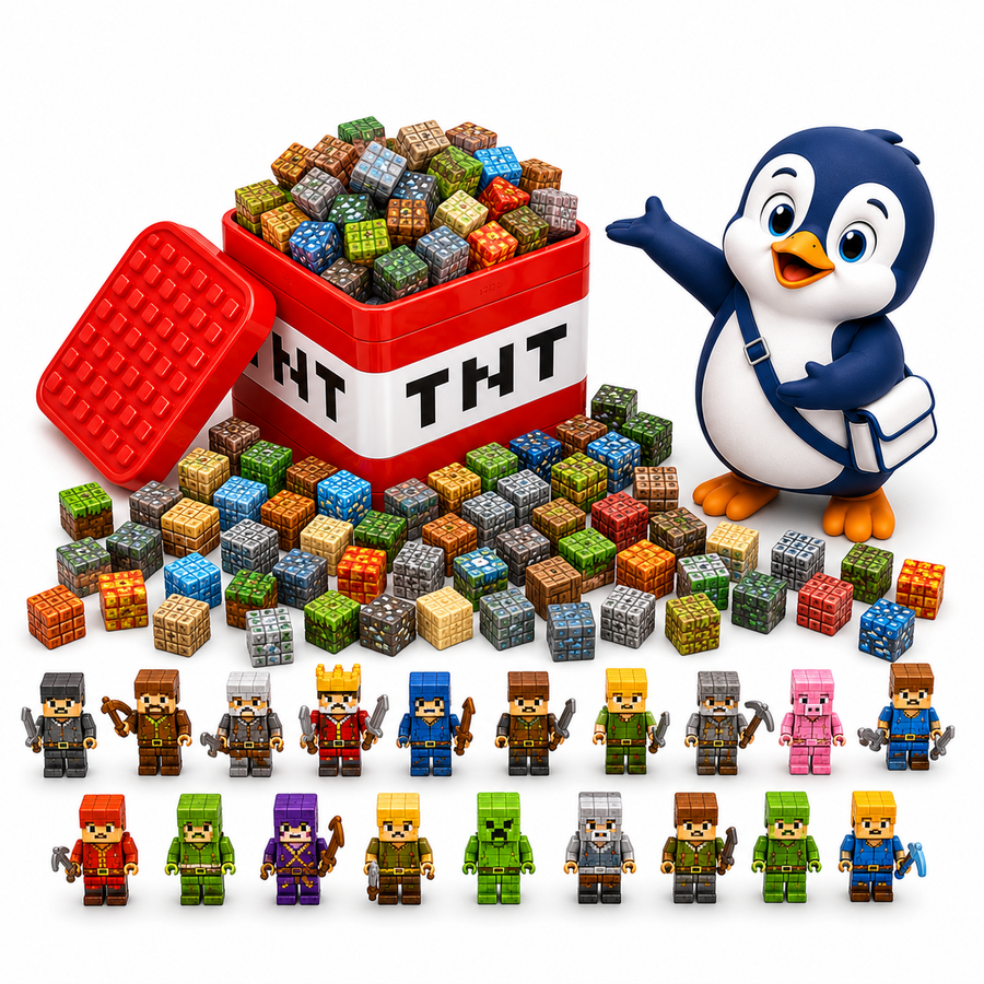 Klocki Magnetyczne Pixele 3D 300 elementów + 18 Figurek + Pudełko TNT