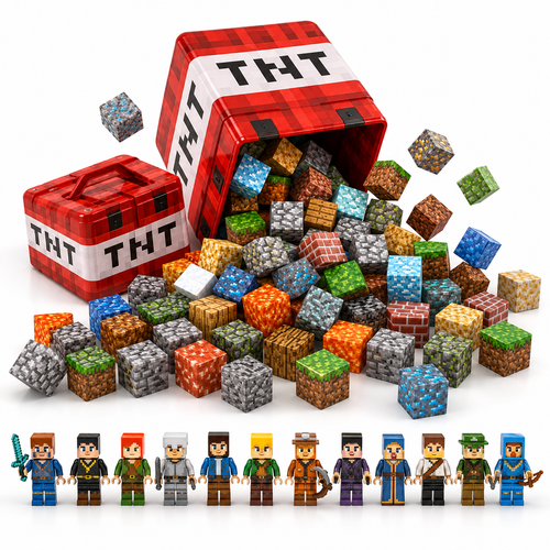 Klocki Magnetyczne Pixele 3D 480 elementów + 30 Figurek + Pudełko TNT