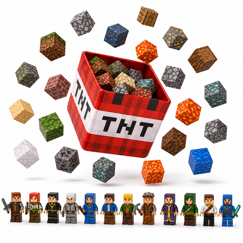 Klocki Magnetyczne Pixele 3D 360 elementów + 24 Figurek + Pudełko TNT