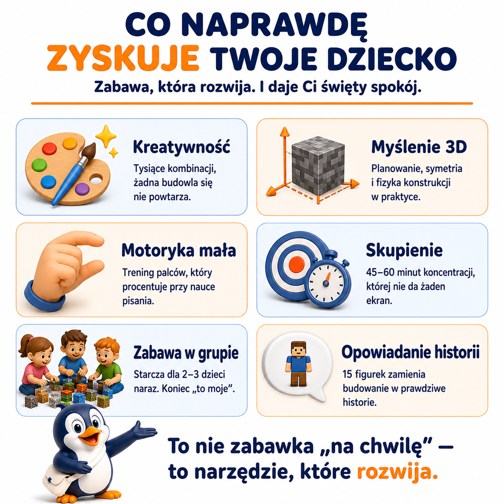 Klocki Magnetyczne Pixele 3D 240 elementów + 15 Figurek + Pudełko TNT
