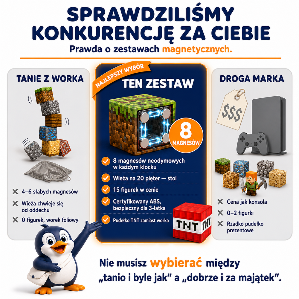 Klocki Magnetyczne Pixele 3D 240 elementów + 15 Figurek + Pudełko TNT