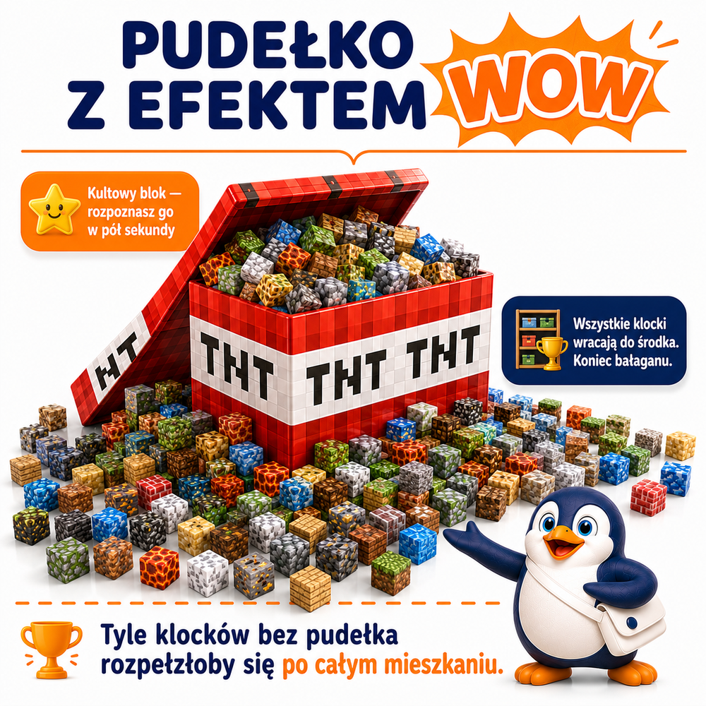 Klocki Magnetyczne Pixele 3D 600 elementów + 36 Figurek + Pudełko TNT