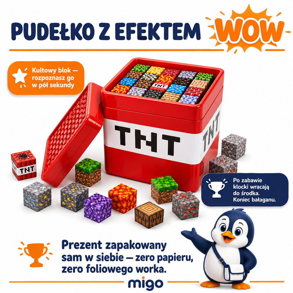 Klocki Magnetyczne Pixele 3D 300 elementów + 18 Figurek + Pudełko TNT