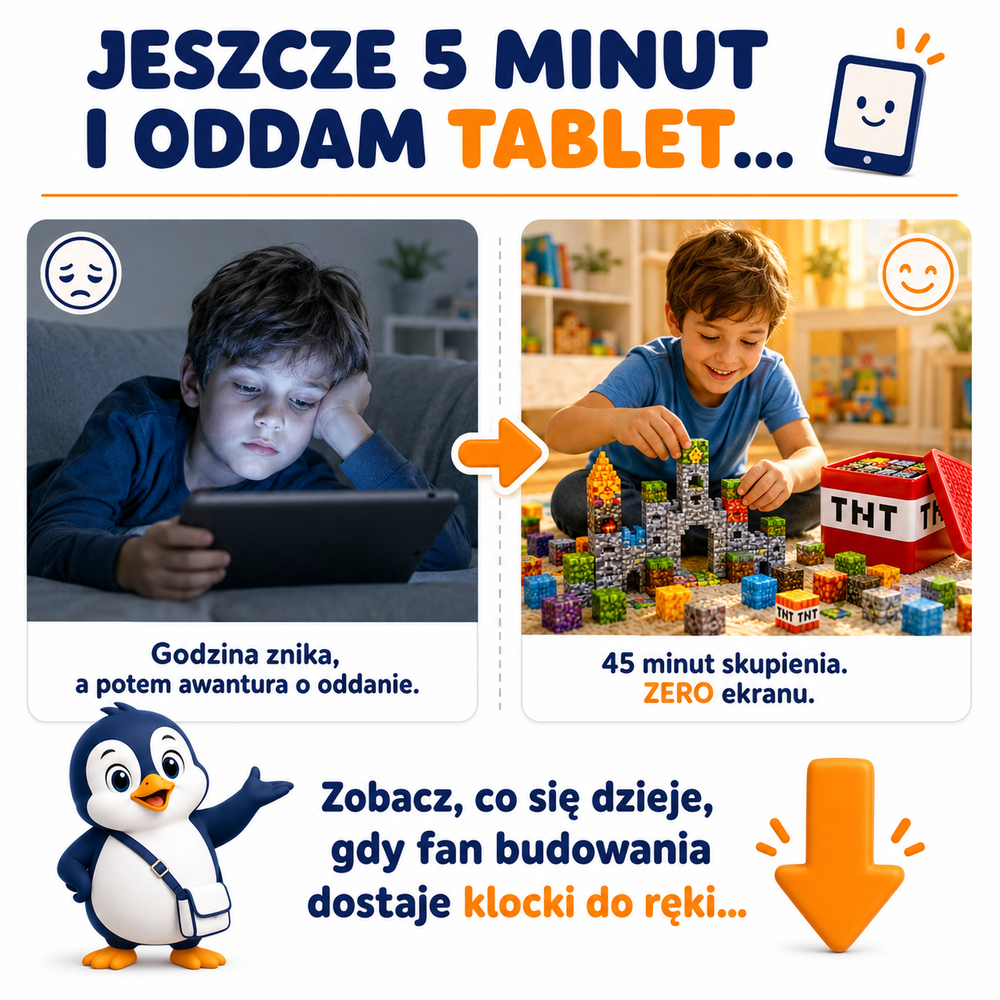 Klocki Magnetyczne Pixele 3D 300 elementów + 18 Figurek + Pudełko TNT