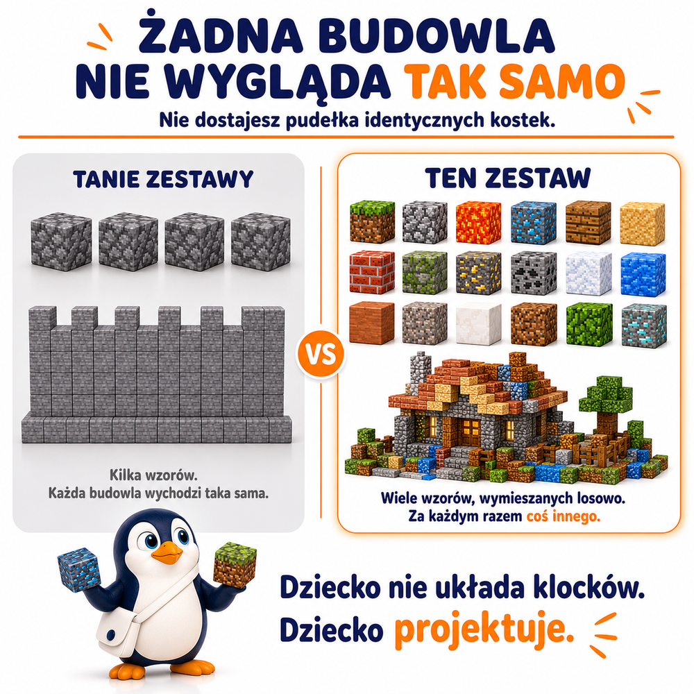 Klocki Magnetyczne Pixele 3D 360 elementów + 24 Figurek + Pudełko TNT