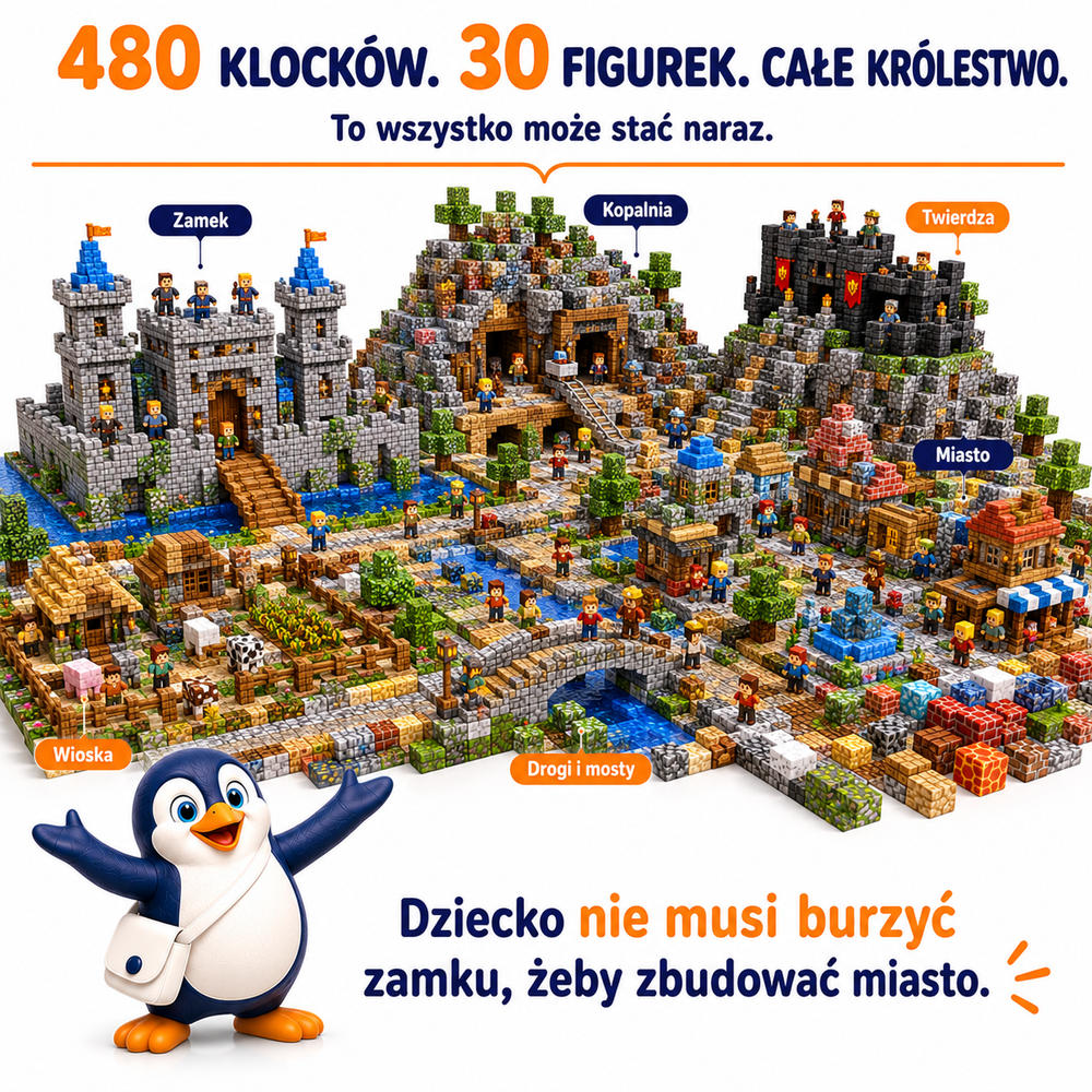 Klocki Magnetyczne Pixele 3D 480 elementów + 30 Figurek + Pudełko TNT