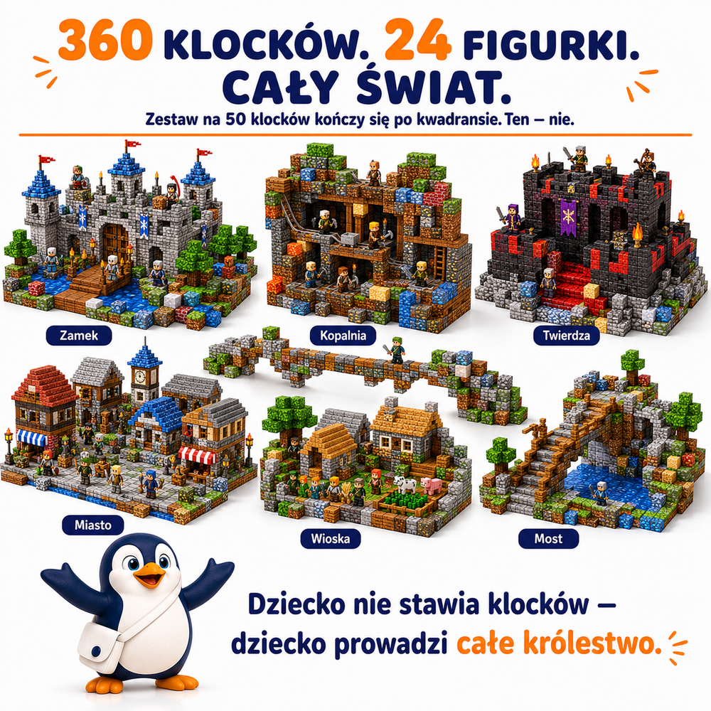 Klocki Magnetyczne Pixele 3D 360 elementów + 24 Figurek + Pudełko TNT