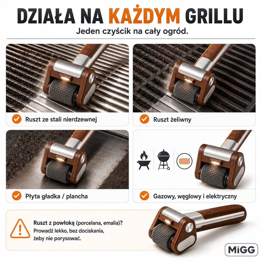 Elektryczny Czyścik do Grilla Bezprzewodowy Bez Drutu LED Stal Nierdzewna
