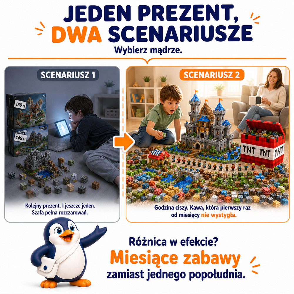 Klocki Magnetyczne Pixele 3D 480 elementów + 30 Figurek + Pudełko TNT