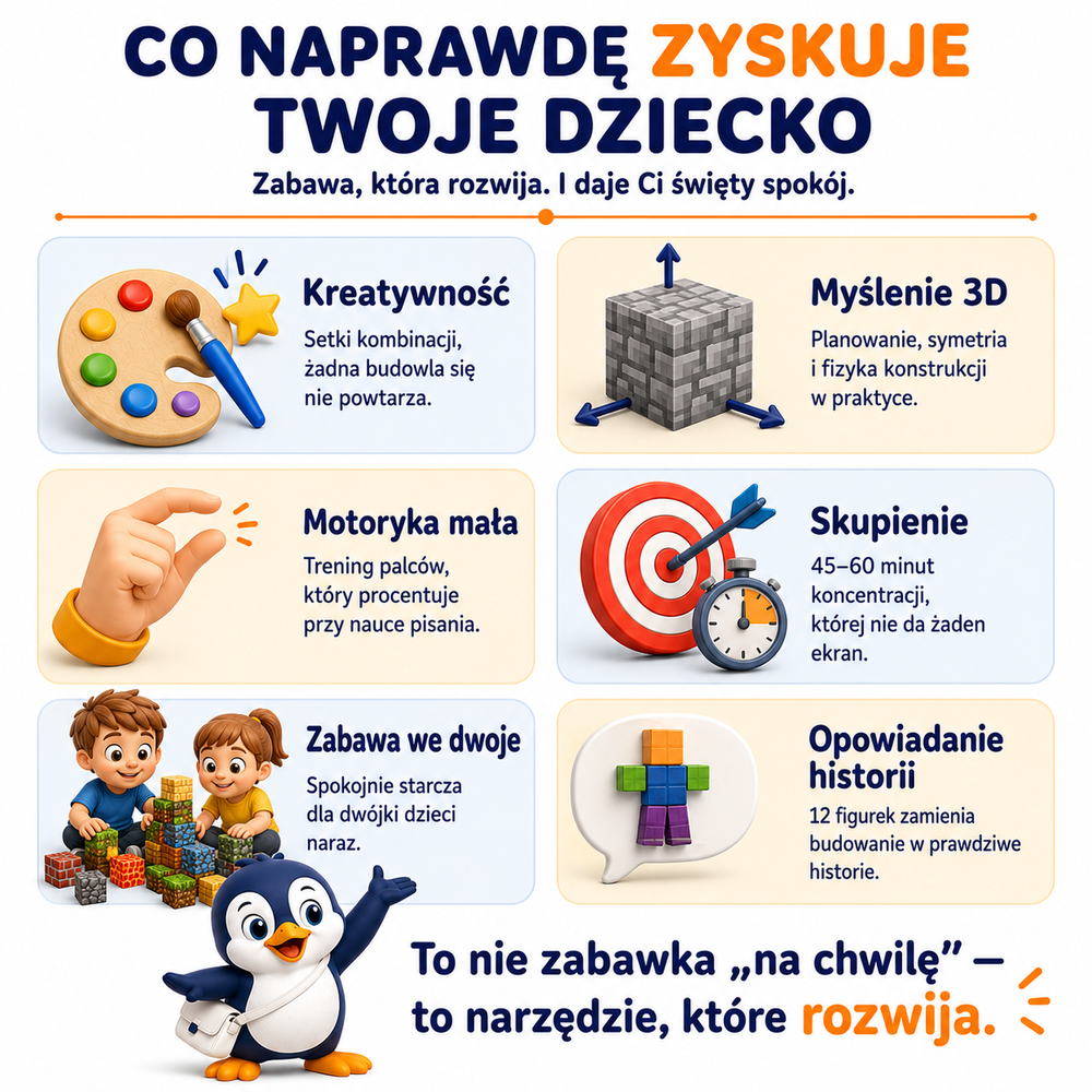 Klocki Magnetyczne Pixele 3D 180 elementów + 12 Figurek + Pudełko TNT
