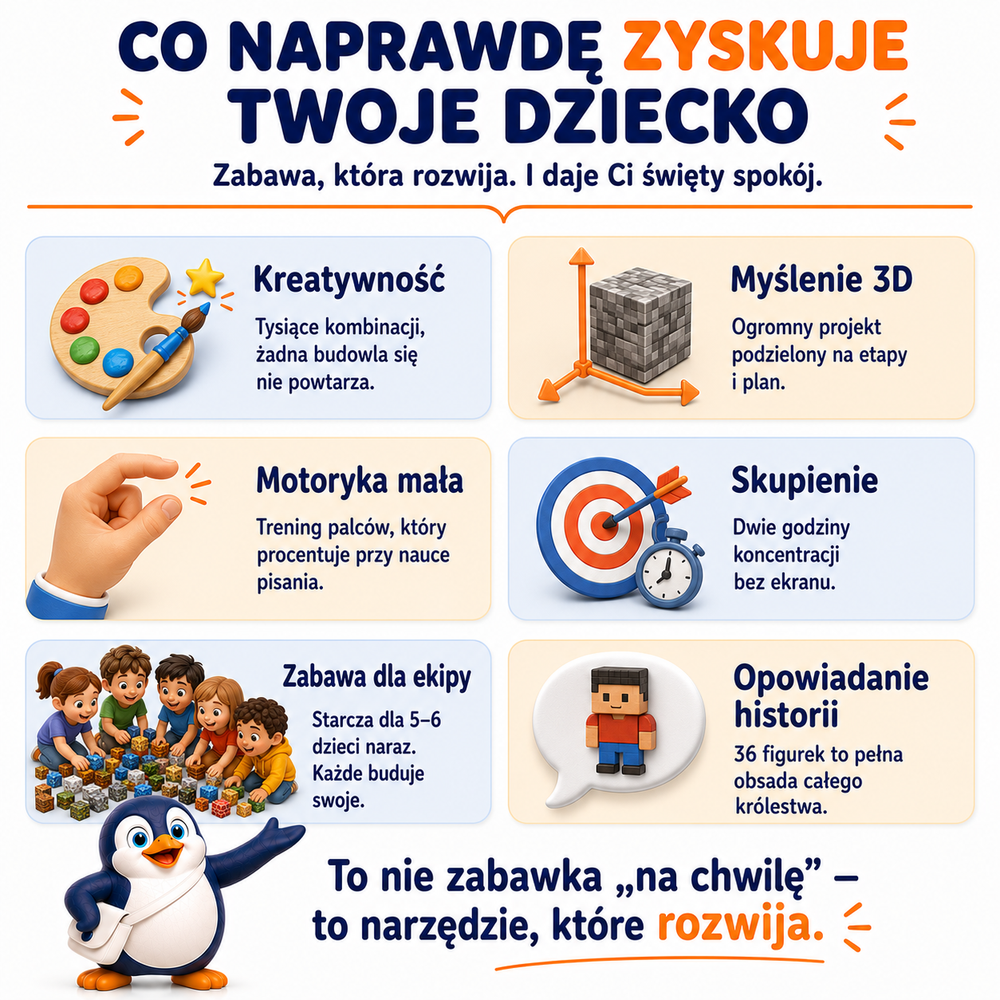 Klocki Magnetyczne Pixele 3D 600 elementów + 36 Figurek + Pudełko TNT