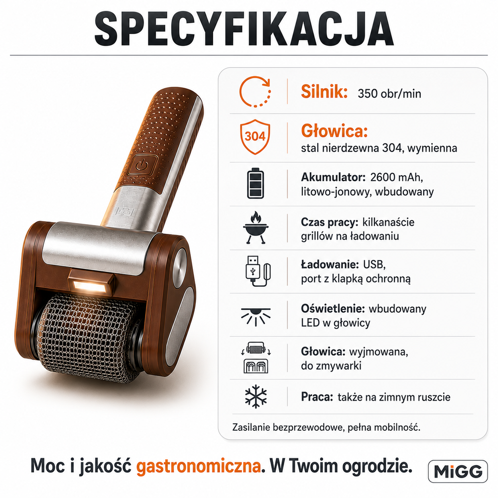Elektryczny Czyścik do Grilla Bezprzewodowy Bez Drutu LED Stal Nierdzewna