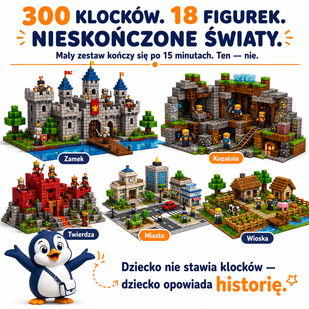 Klocki Magnetyczne Pixele 3D 300 elementów + 18 Figurek + Pudełko TNT